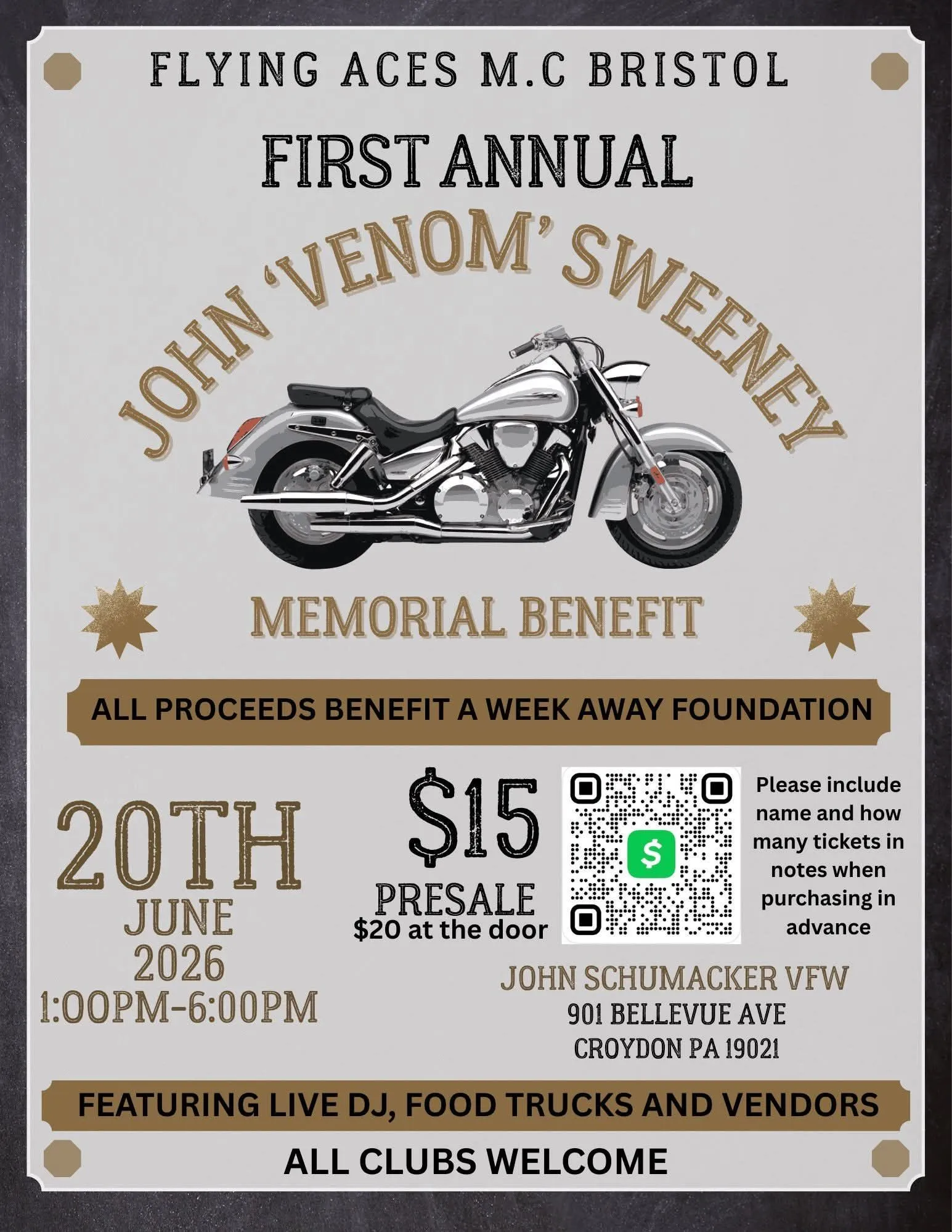 Flyer for The Knife Guy at the John Venom Sweeney Memorial Benefit