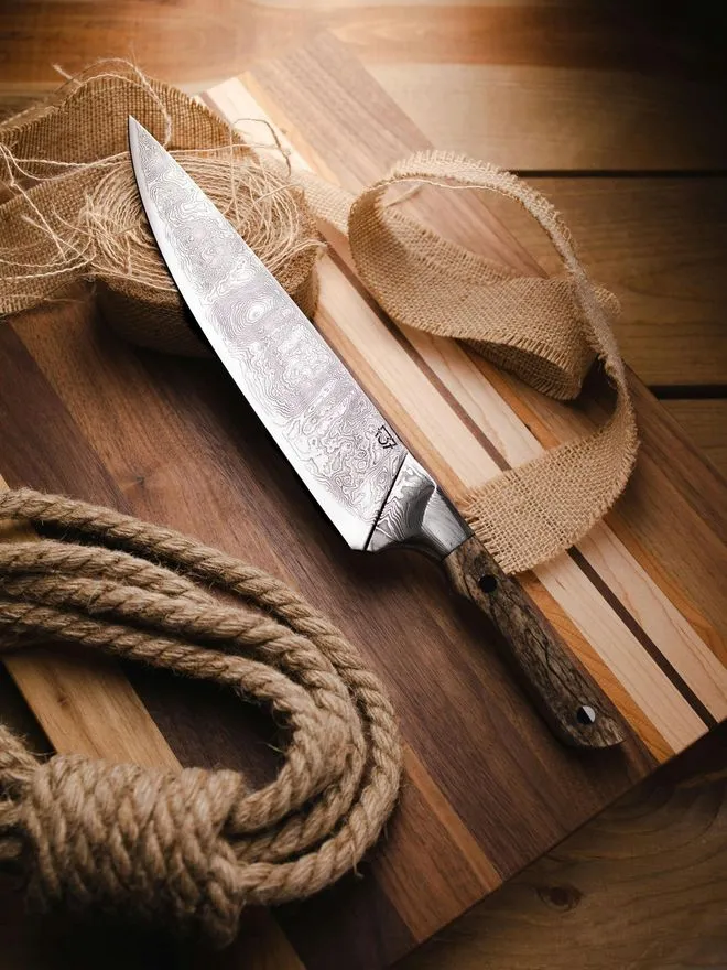 A carefully positioned kitchen knife